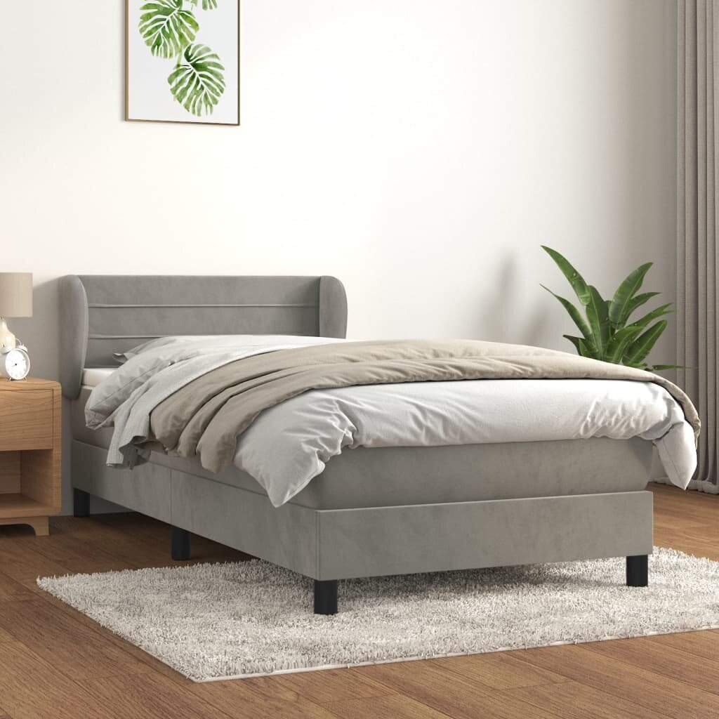 Atsperu gultas rāmis ar matraci vidaXL, 100x200 cm, gaiši pelēks цена и информация | Gultas | 220.lv