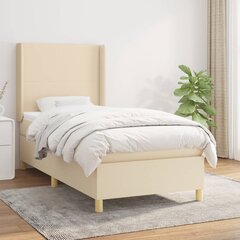 vidaXL atsperu gulta ar matraci, krēmkrāsas, 90x190 cm, audums cena un informācija | Gultas | 220.lv