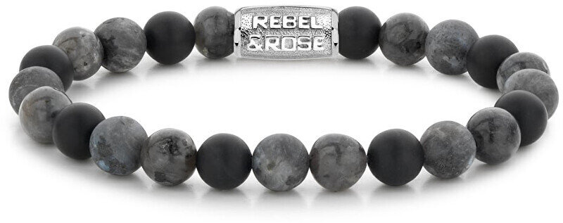 Rebel&Rose Grey Rocks pērlīšu rokassprādze RR-80069-S цена и информация | Vīriešu rotaslietas | 220.lv