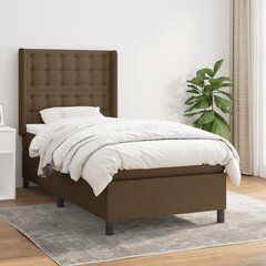 vidaXL atsperu gulta ar matraci, tumši brūna, 90x190 cm, audums cena un informācija | Gultas | 220.lv