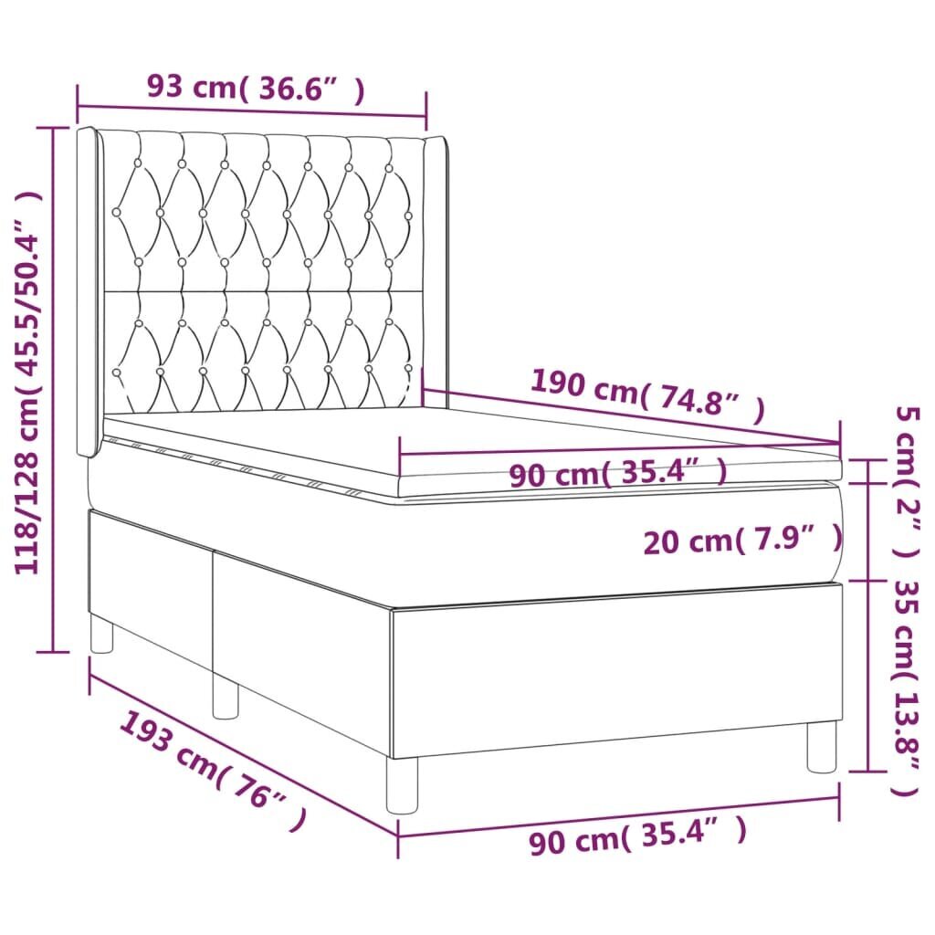 vidaXL atsperu gulta ar matraci, melna, 90x190 cm, audums cena un informācija | Gultas | 220.lv