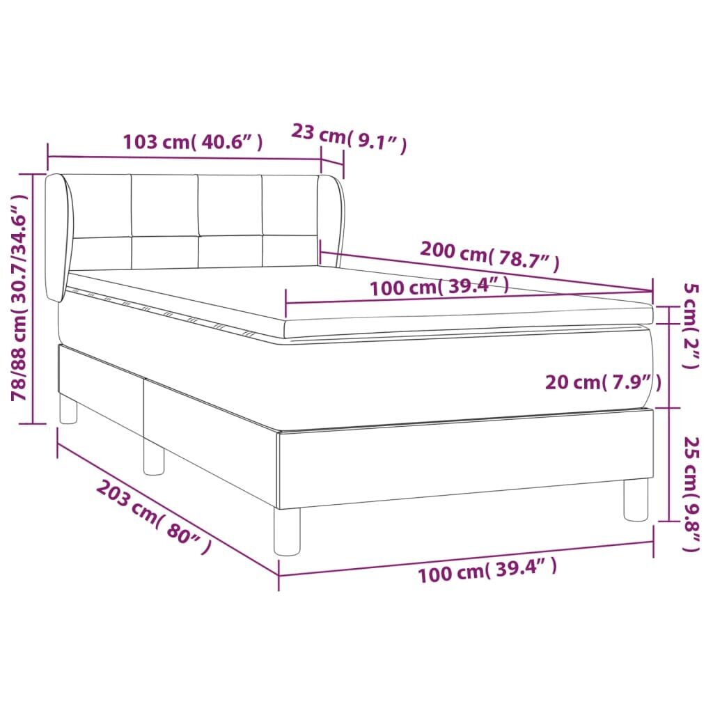 Atsperu gulta ar matraci vidaXL, 100x200 cm, tumši pelēks cena un informācija | Gultas | 220.lv