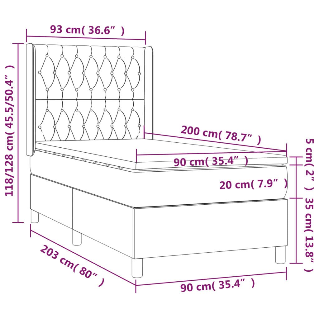 vidaXL atsperu gultas rāmis ar matraci, melna, 90x200 cm, audums cena un informācija | Gultas | 220.lv