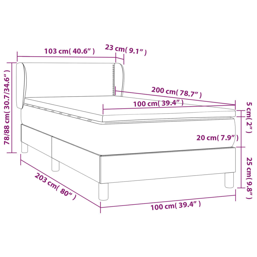 Atsperu gulta ar matraci vidaXL, 100x200 cm, tumši pelēks цена и информация | Gultas | 220.lv