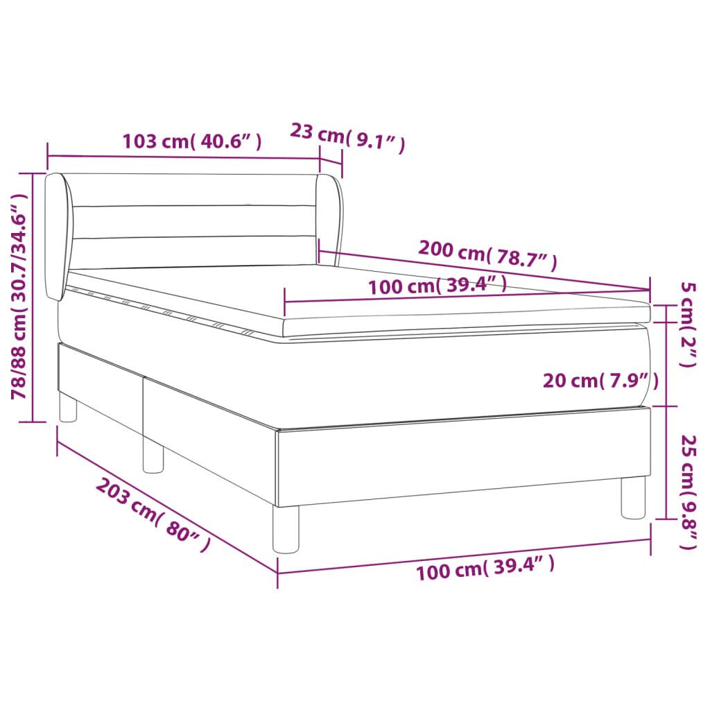 Atsperu gulta ar matraci vidaXL, 100x200 cm, krēmkrāsas цена и информация | Gultas | 220.lv