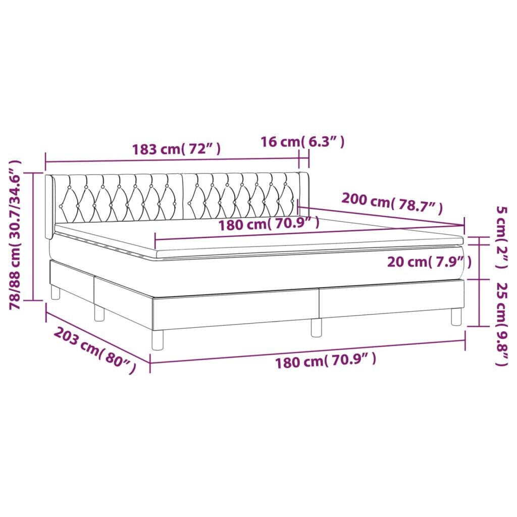 vidaXL atsperu gulta ar matraci, gaiši pelēks samts, 180x200 cm cena un informācija | Gultas | 220.lv