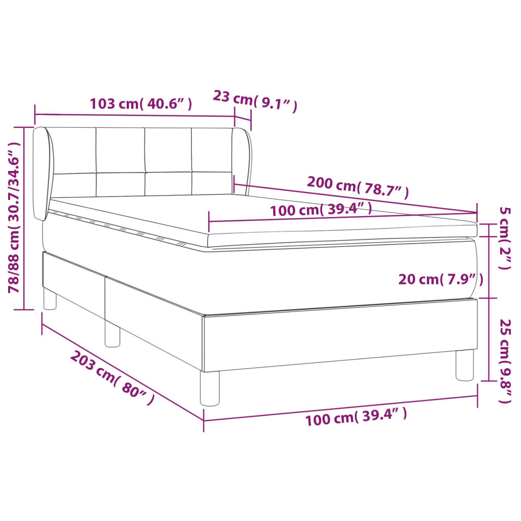 Atsperu gulta ar matraci vidaXL, 100x200 cm, tumši pelēks cena un informācija | Gultas | 220.lv