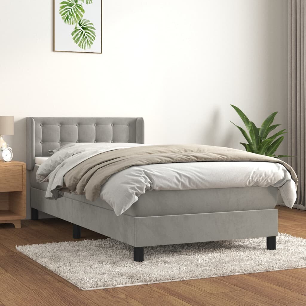 vidaXL atsperu gulta ar matraci, gaiši pelēks samts, 90x200 cm цена и информация | Gultas | 220.lv