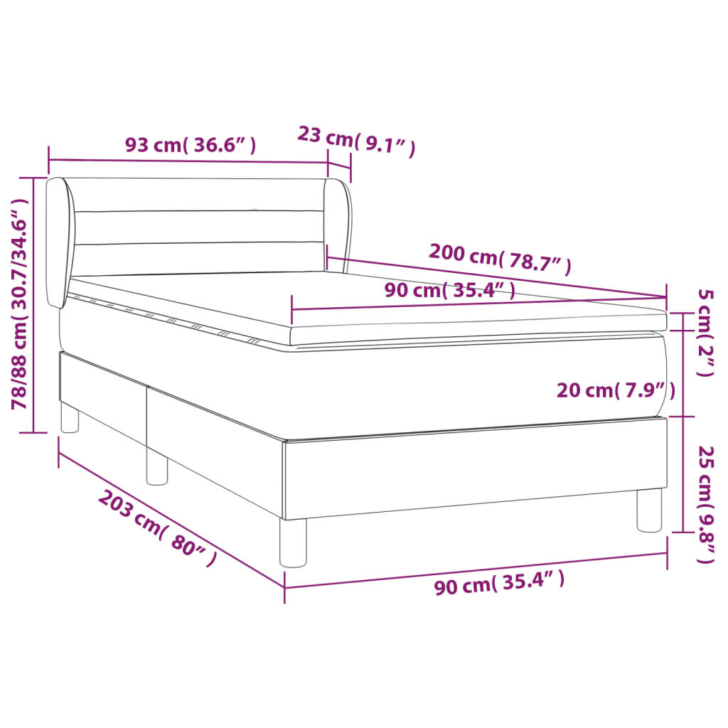 Atsperu gultas rāmis ar matraci vidaXL, 90x200 cm, tumši pelēks cena un informācija | Gultas | 220.lv