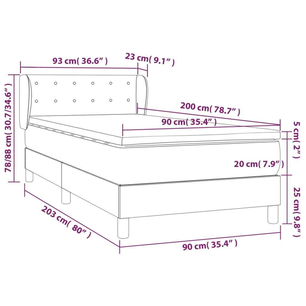 Atsperu gultas rāmis ar matraci vidaXL, 90x200 cm, zils cena un informācija | Gultas | 220.lv