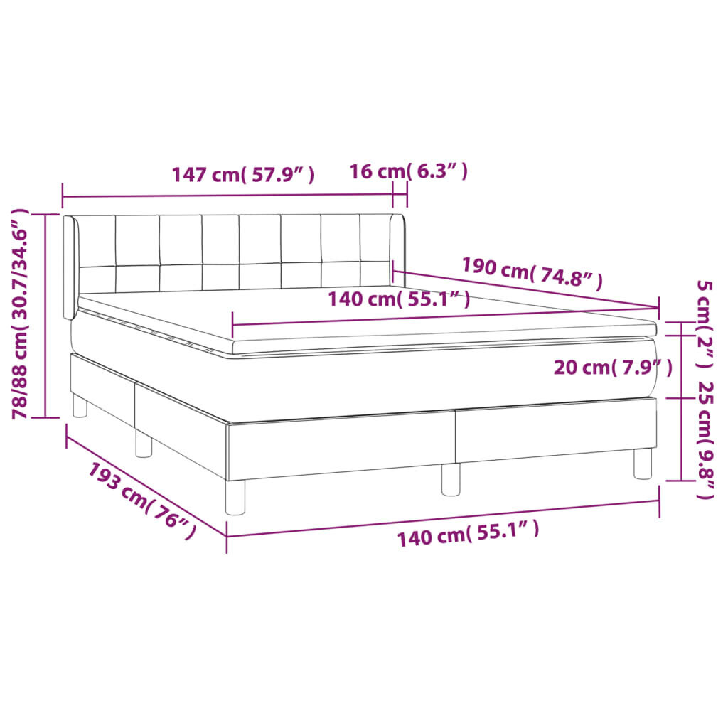 vidaXL atsperu gulta ar matraci, tumši pelēks samts, 140x190 cm cena un informācija | Gultas | 220.lv