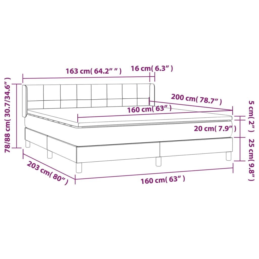 vidaXL atsperu gulta ar matraci, gaiši pelēks samts, 160x200 cm цена и информация | Gultas | 220.lv