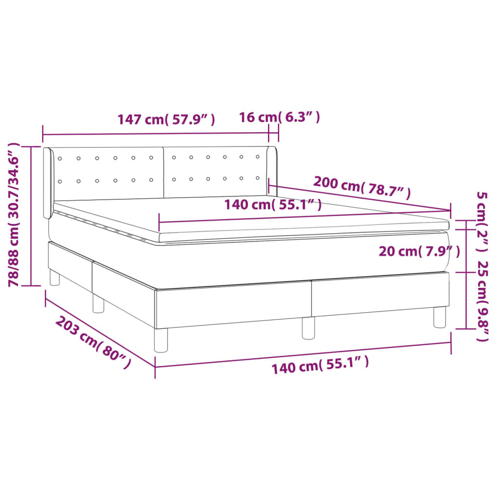 vidaXL atsperu gulta ar matraci, melns samts, 140x200 cm cena un informācija | Gultas | 220.lv