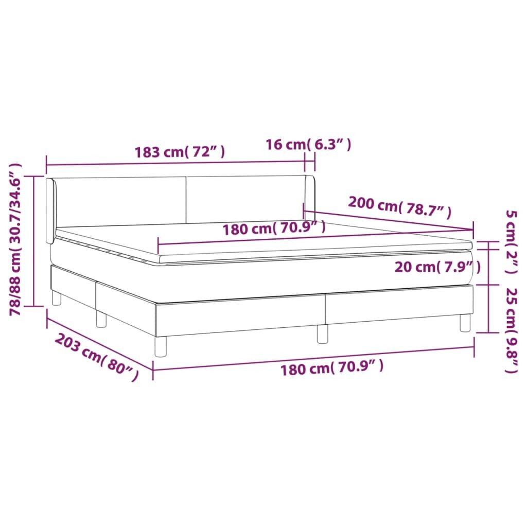 vidaXL atsperu gulta ar matraci, tumši pelēks samts, 180x200 cm цена и информация | Gultas | 220.lv