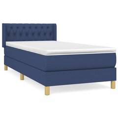 vidaXL atsperu gultas rāmis ar matraci, zils, 90x200 cm, audums цена и информация | Кровати | 220.lv