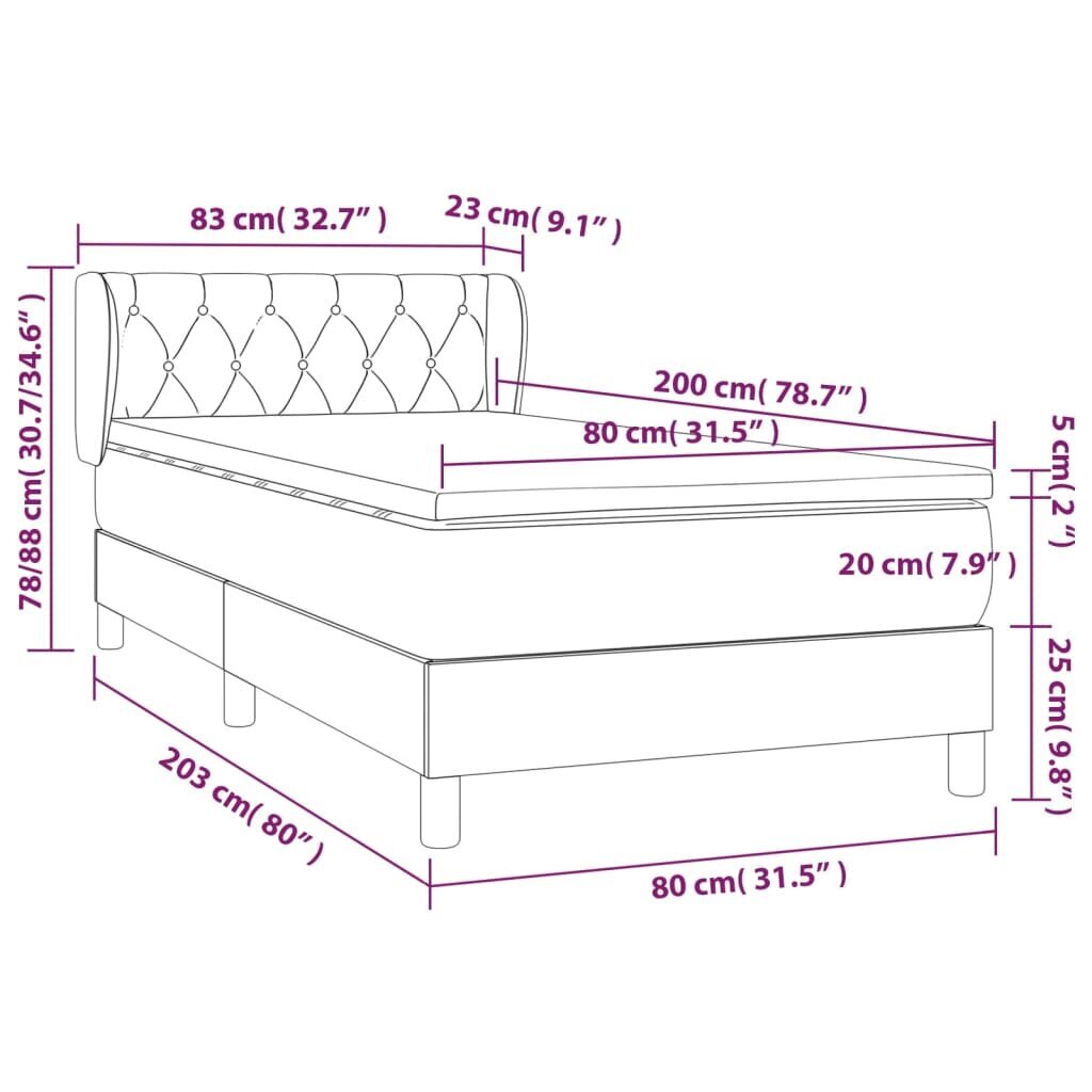 Atsperu gultas rāmis ar matraci vidaXL, 80x200 cm, tumši brūns cena un informācija | Gultas | 220.lv