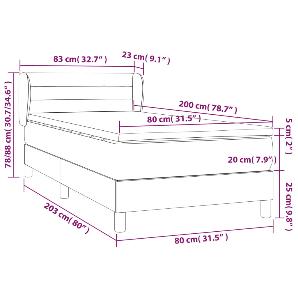 Atsperu gultas rāmis ar matraci vidaXL, 80x200 cm, melns cena un informācija | Gultas | 220.lv