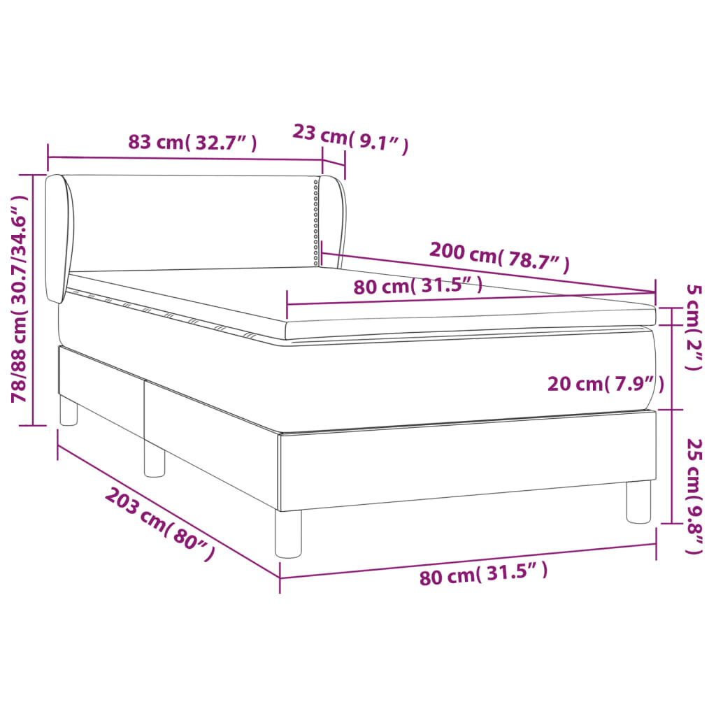 Atsperu gultas rāmis ar matraci vidaXL, 80x200 cm, melns cena un informācija | Gultas | 220.lv