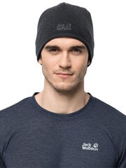 Vīriešu cepure JACK WOLFSKIN Stormlock Logo Knit, melna цена и информация | Мужские шарфы, шапки, перчатки | 220.lv