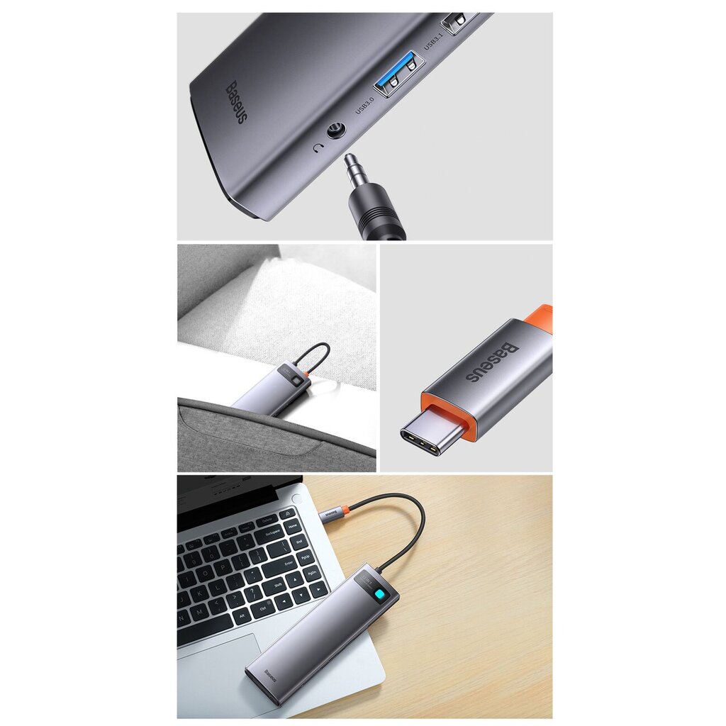 Baseus Metal Gleam multi-functional HUB USB Type C 12in1 HDMI / DP / USB Type C / minijack 3.5mm / RJ45 / SD (WKWG020213) цена и информация | Adapteri un USB centrmezgli | 220.lv