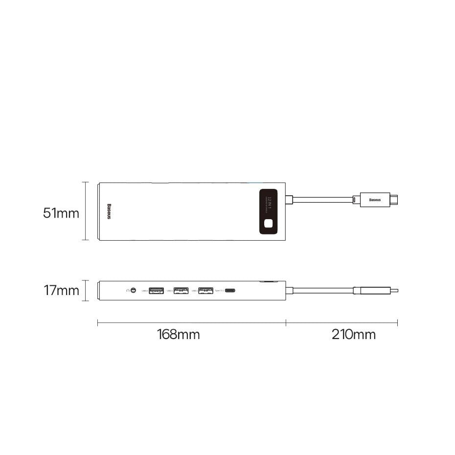 Baseus Metal Gleam multi-functional HUB USB Type C 12in1 HDMI / DP / USB Type C / minijack 3.5mm / RJ45 / SD (WKWG020213) cena un informācija | Adapteri un USB centrmezgli | 220.lv