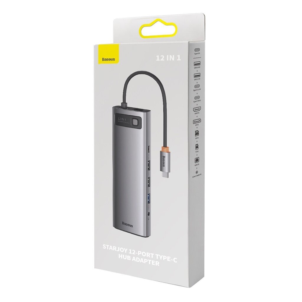 Baseus Metal Gleam multi-functional HUB USB Type C 12in1 HDMI / DP / USB Type C / minijack 3.5mm / RJ45 / SD (WKWG020213) цена и информация | Adapteri un USB centrmezgli | 220.lv