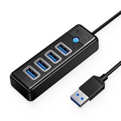 Orico Hub Adapter USB to 4x USB 3.0, 5 Gbps, 0.15m (Black) цена и информация | Адаптеры и USB разветвители | 220.lv