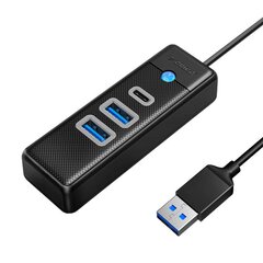 Orico Hub Adapter USB to 2x USB 3.0 + USB-C, 5 Gbps, 0.15 м (Black) цена и информация | Адаптеры и USB разветвители | 220.lv