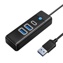 Orico Hub Adapter USB to 2x USB 3.0 + USB-C, 5 Gbps, 0.15m (Black) цена и информация | Адаптеры и USB разветвители | 220.lv