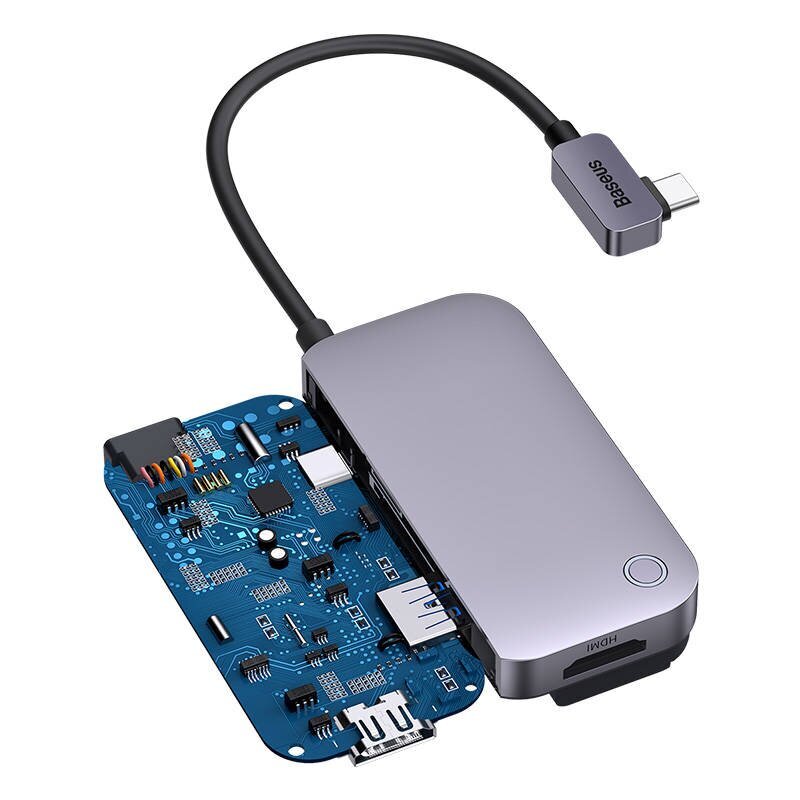 Hub 4in1 Baseus PadJoy Series USB-C to USB 3.0 + HDMI + USB-C PD + jack 3.5mm (Grey) cena un informācija | Adapteri un USB centrmezgli | 220.lv