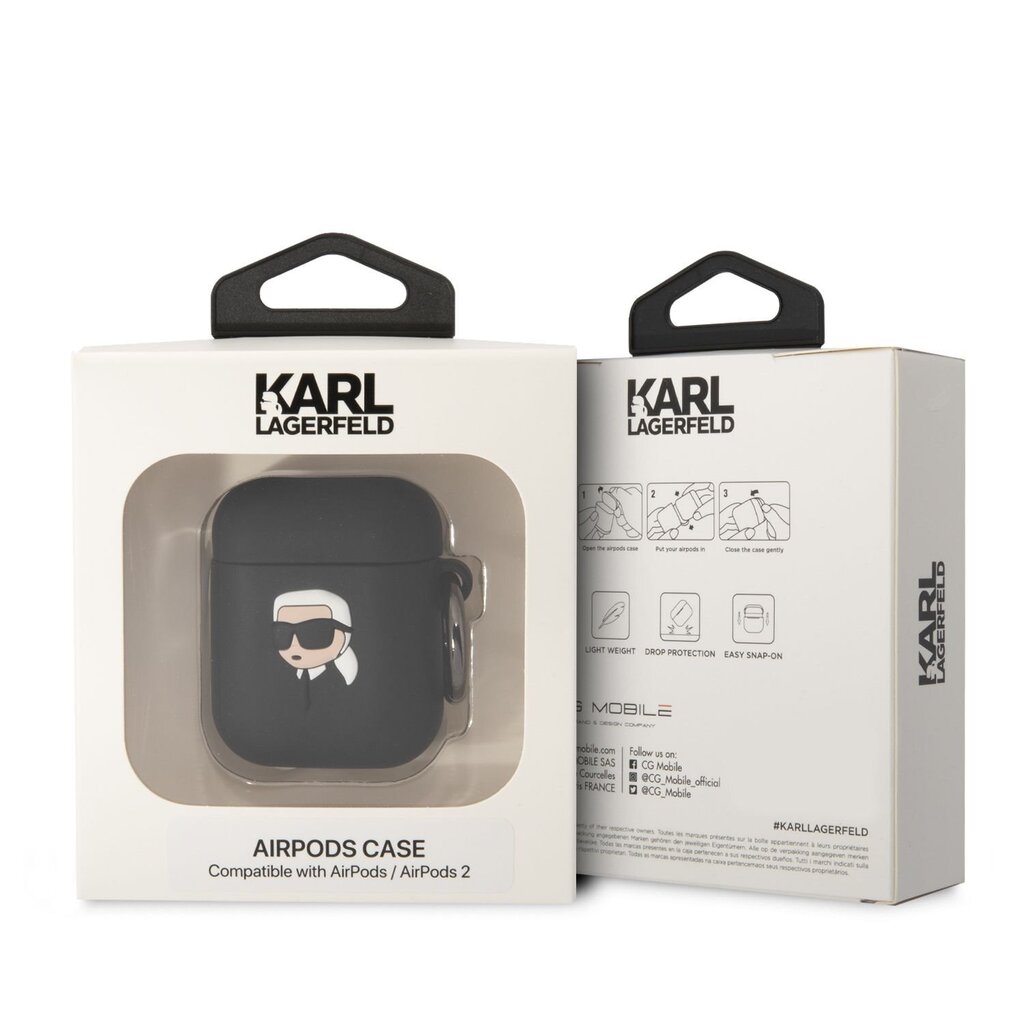 Karl Lagerfeld 3D Logo NFT Karl Head Silicone Case for Airpods 1|2 Black cena un informācija | Austiņas | 220.lv