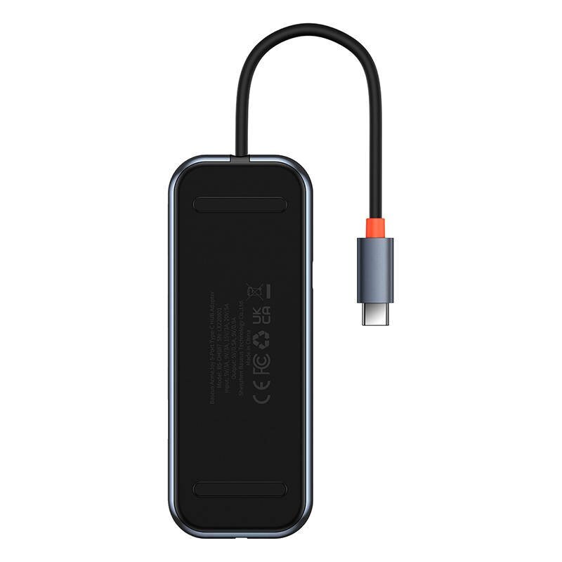 Hub 5in1 Baseus AcmeJoy series USB-C to 2xUSB 3.0 + USB 2.0 + USB-C PD + RJ45 (dark grey) cena un informācija | Adapteri un USB centrmezgli | 220.lv