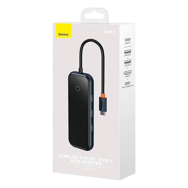 Hub 5in1 Baseus AcmeJoy series USB-C to 2xUSB 3.0 + USB 2.0 + USB-C PD + HDMI (dark grey) cena un informācija | Adapteri un USB centrmezgli | 220.lv