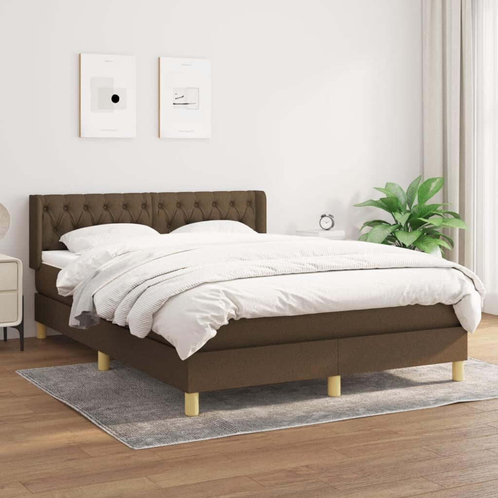 vidaXL atsperu gultas rāmis ar matraci, tumši brūna, 140x190cm, audums цена и информация | Gultas | 220.lv