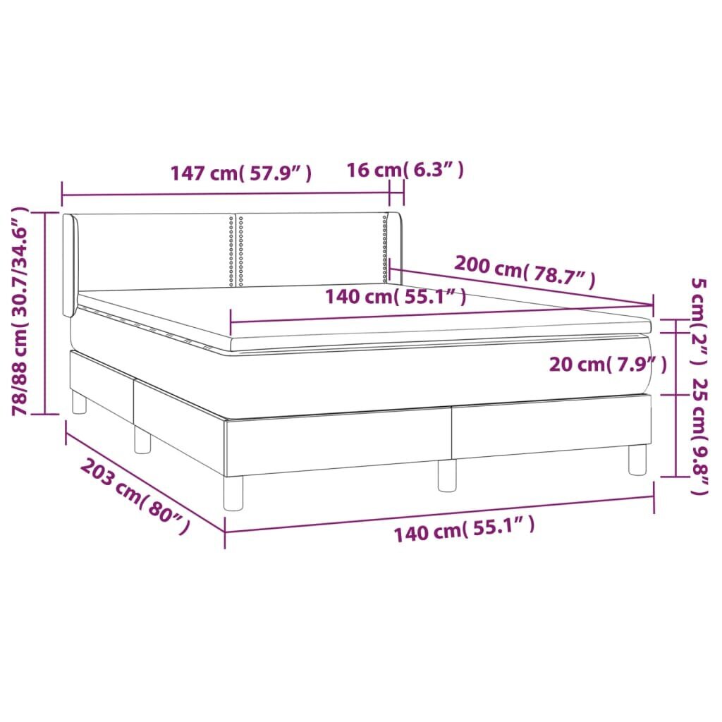 vidaXL atsperu gulta ar matraci, melns samts, 140x200 cm cena un informācija | Gultas | 220.lv