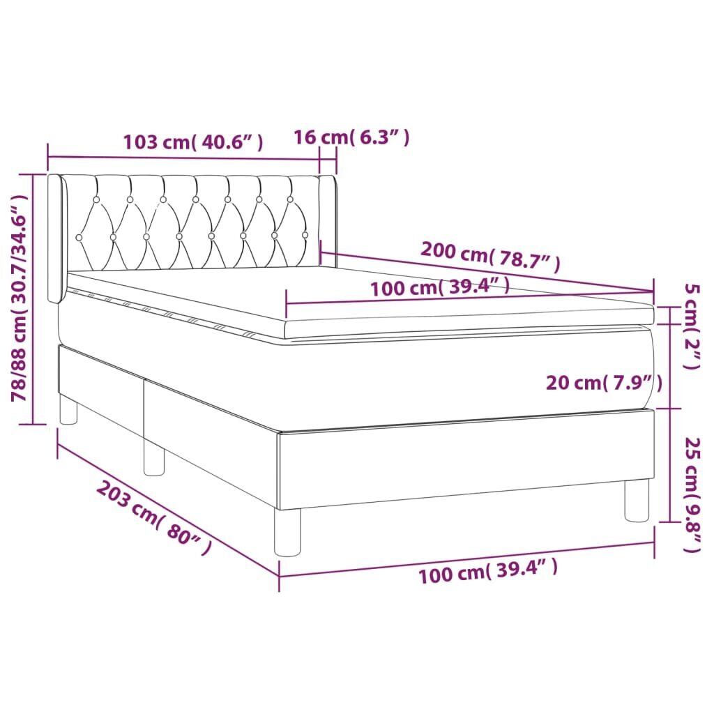 vidaXL atsperu gultas rāmis ar matraci, zils, 100x200 cm, audums цена и информация | Gultas | 220.lv