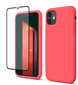 Komplekts - silikona vāciņš Apple iPhone 11 (real liquid silicone Easy Clean), rozā - Neon Coral + aizsargstikls Superior 5D cena un informācija | Telefonu vāciņi, maciņi | 220.lv