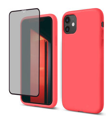 Komplekts - silikona vāciņš paredzēts iPhone 11 rozā - Neon Coral un Privacy aizsargstikls. cena un informācija | Telefonu vāciņi, maciņi | 220.lv