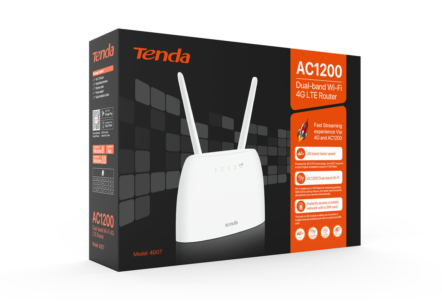 Tenda-4G07 router AC1200 Dual-band Wi-Fi 4G LTE cena un informācija | Rūteri (maršrutētāji) | 220.lv