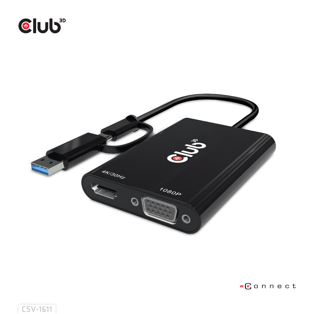 CLUB3D USB Gen1 Type-C/-A to Dual HDMI (4K/30Hz) / VGA (1080/60Hz) цена и информация | Adapteri un USB centrmezgli | 220.lv