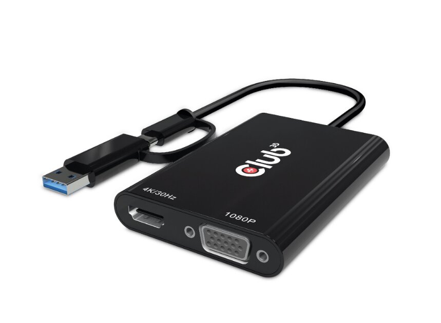 CLUB3D USB Gen1 Type-C/-A to Dual HDMI (4K/30Hz) / VGA (1080/60Hz) цена и информация | Adapteri un USB centrmezgli | 220.lv