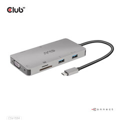 CLUB3D USB Gen1 Type-C 9-in-1 hub with HDMI, VGA, 2x USB Gen1 Type-A, RJ45, SD/Micro SD card slots and USB Gen1 Type-C Female port цена и информация | Адаптеры и USB разветвители | 220.lv