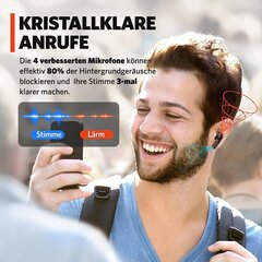 Bluetooth austiņas, peļņas gaiss ausu austiņās Bluetooth ar 4 mikrokļa troksni, stereo bass, skaļuma kontrole, ausu noteikšana, 35 stundas akumulators, pieskāriena darbība, IPX7, bezvadu uzlāde цена и информация | Наушники | 220.lv