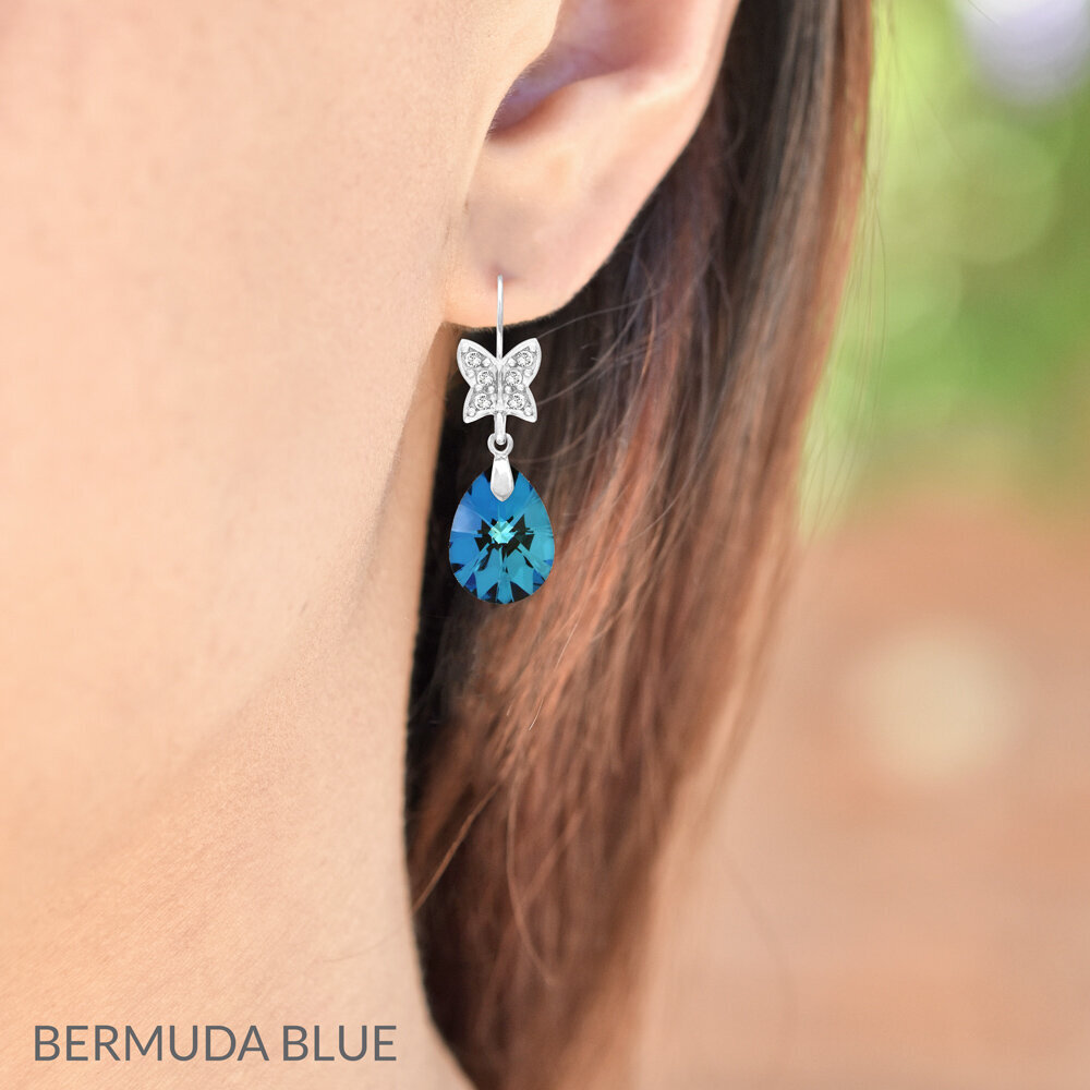Sudraba auskari Tauriņš uz bumbiera, Bermuda Blue 16090 cena un informācija | Auskari | 220.lv