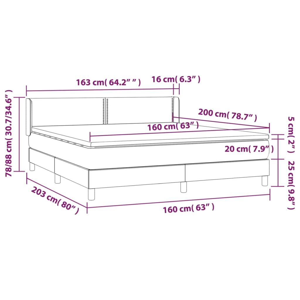 vidaXL atsperu gulta ar matraci, gaiši pelēks audums, 160x200 cm cena un informācija | Gultas | 220.lv