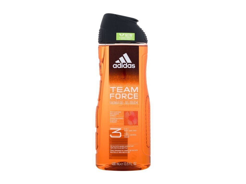 Dušas želeja Adidas Team Force Shower Gel 3in1, 400 ml cena un informācija | Dušas želejas, eļļas | 220.lv