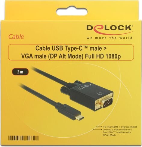 Delock 85262 USB C uz VGA 2 m цена и информация | Kabeļi un vadi | 220.lv