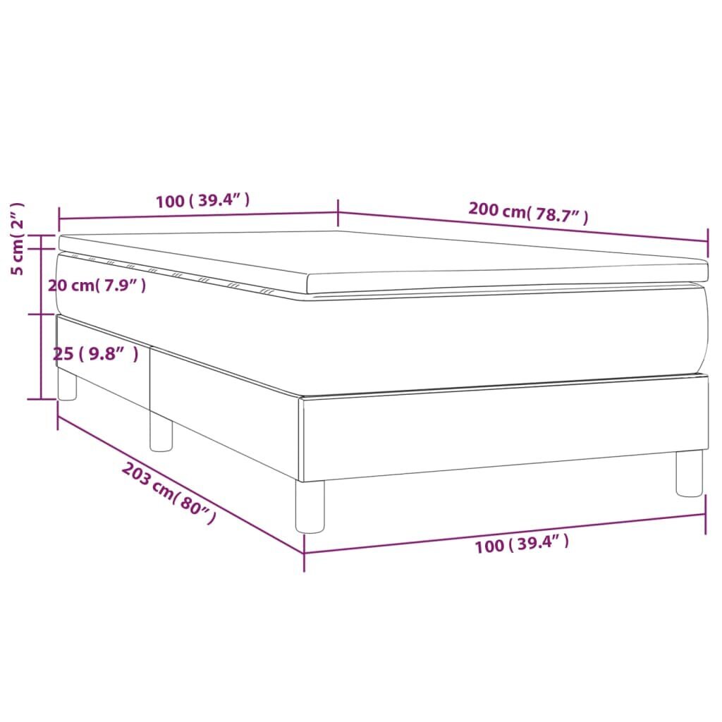 vidaXL atsperu gultas rāmis ar matraci, tumši pelēks audums, 100x200cm cena un informācija | Gultas | 220.lv