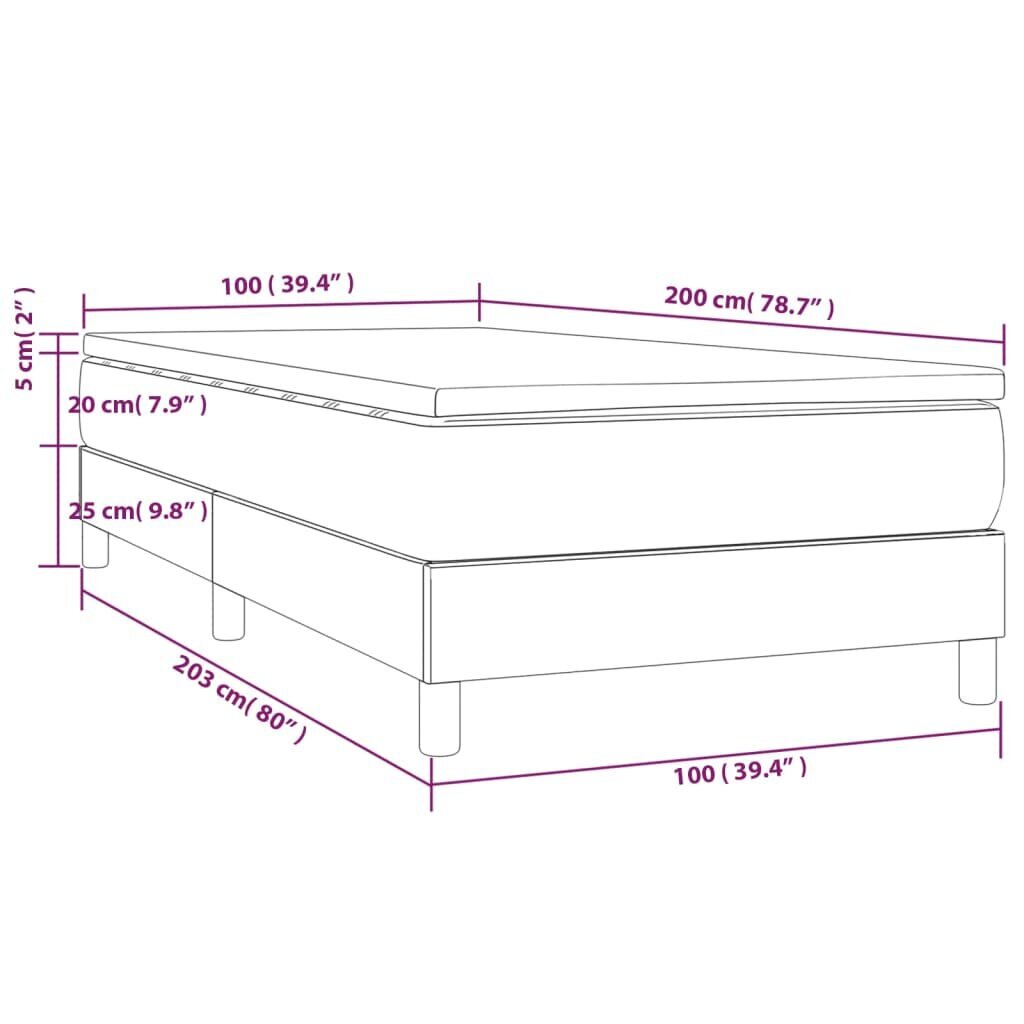 vidaXL atsperu gultas rāmis ar matraci, zils, 100x200 cm, audums cena un informācija | Gultas | 220.lv