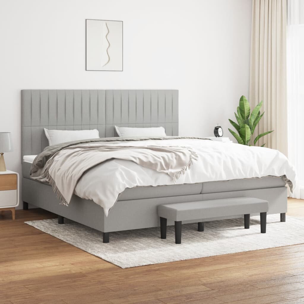 vidaXL atsperu gulta ar matraci, gaiši pelēks audums, 200x200cm цена и информация | Gultas | 220.lv